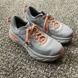 Hoka One One Gray and Peach Athletic Shoes